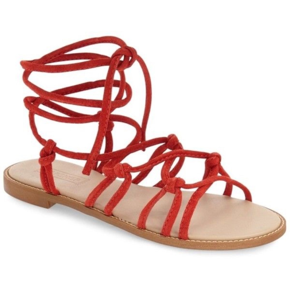 NWT Topshop Red Boho Ankle Tie Flat Sandals